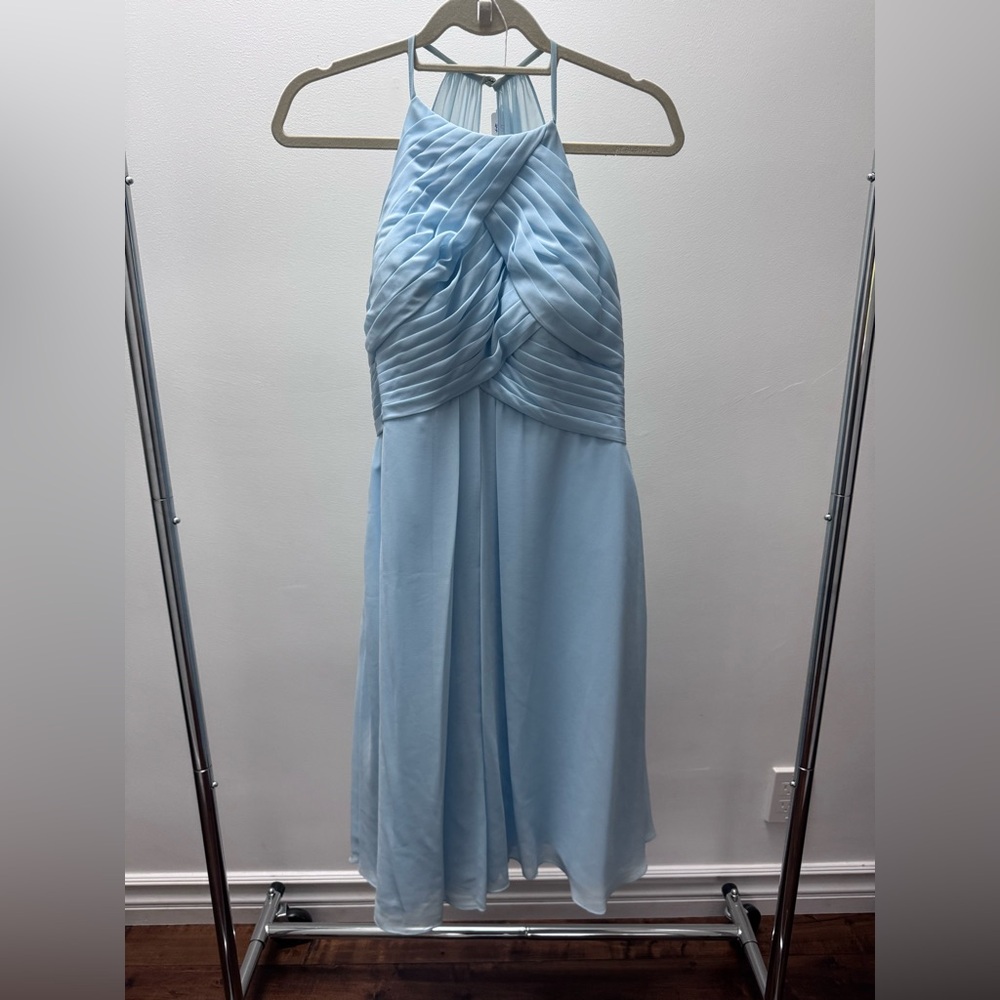 Azazie Adriana Sky Blue Pleated Midi Dress